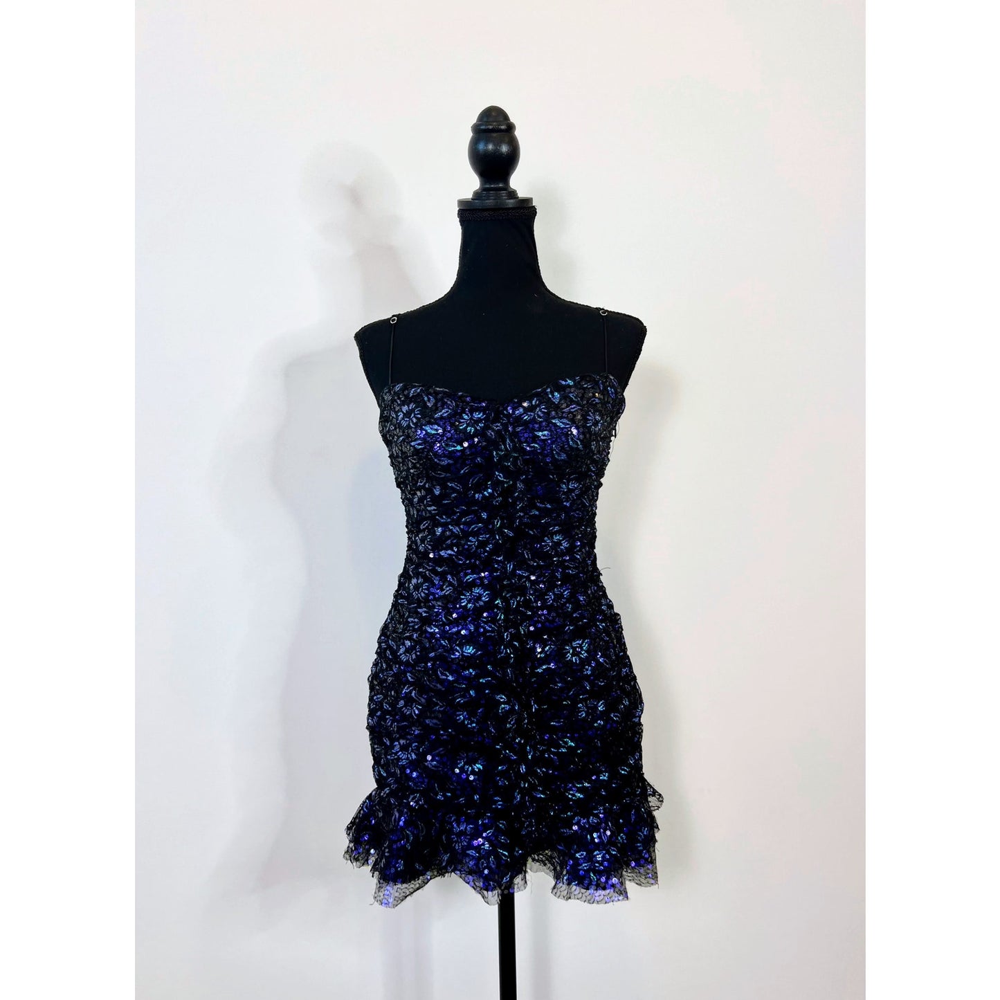 For Love & Lemons Rodin Iridescent Lace Mini Dress Blue Small Sleeveless Lined