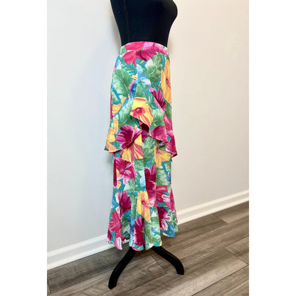 Show Me Your Mumu Birdie Maxi Skirt in Multicolor Floral Medium Zip Side Slit