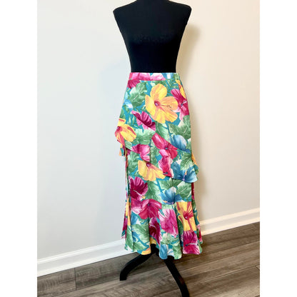 Show Me Your Mumu Birdie Maxi Skirt in Multicolor Floral Medium Zip Side Slit