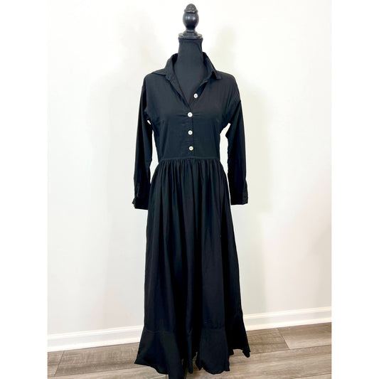 Natalie Martin Heath Maxi Dress in Black Size XS Button Front Long Sleeve Cotton