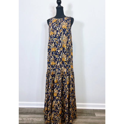 Sézane Robe Titania Maxi Dress in Doha Ochre Size 40 Floral Print Sleeveless