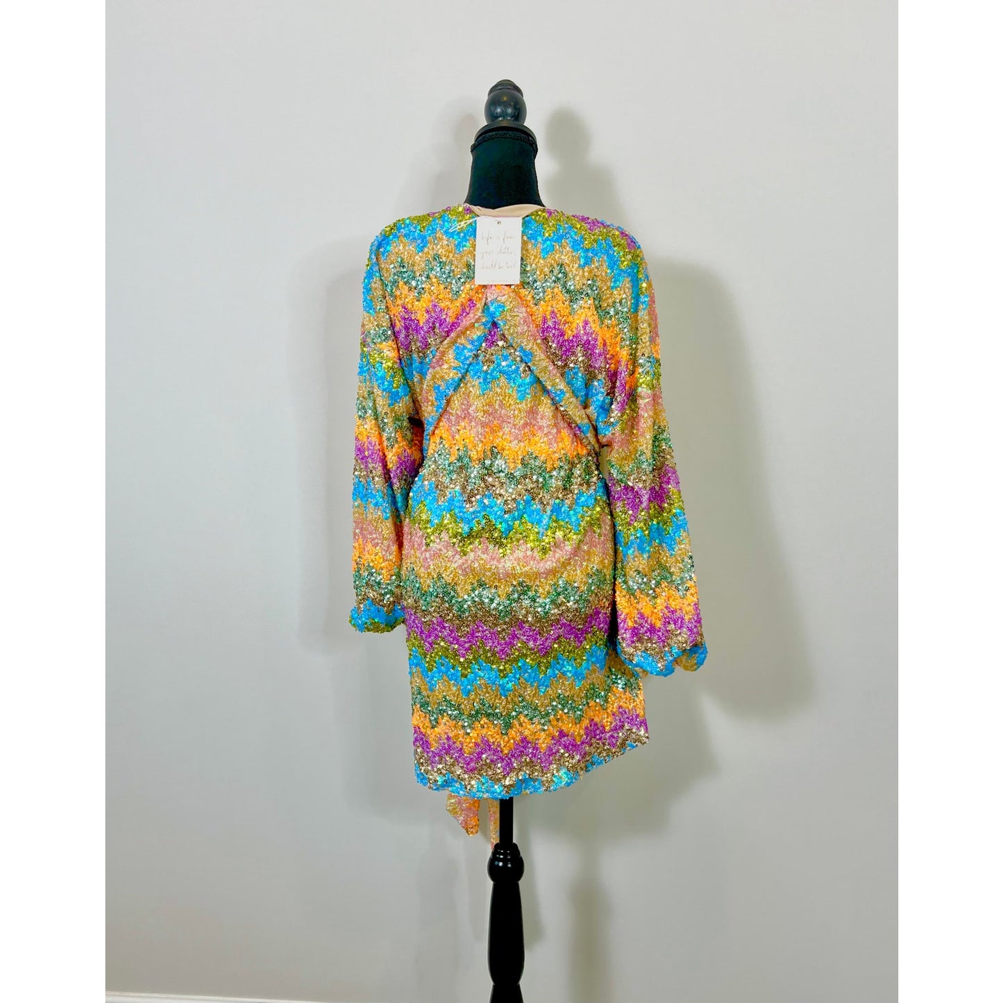 Show Me Your Mumu Sure Thing Mini Dress Wavy Sequins Large Long Sleeve Colorful