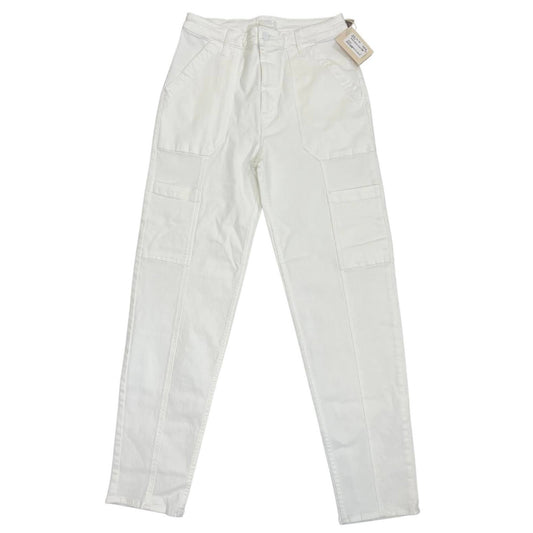 MOTHER Private Double Pocket Skimp Jeans in White Cargo Zip Fly Stretch Classic