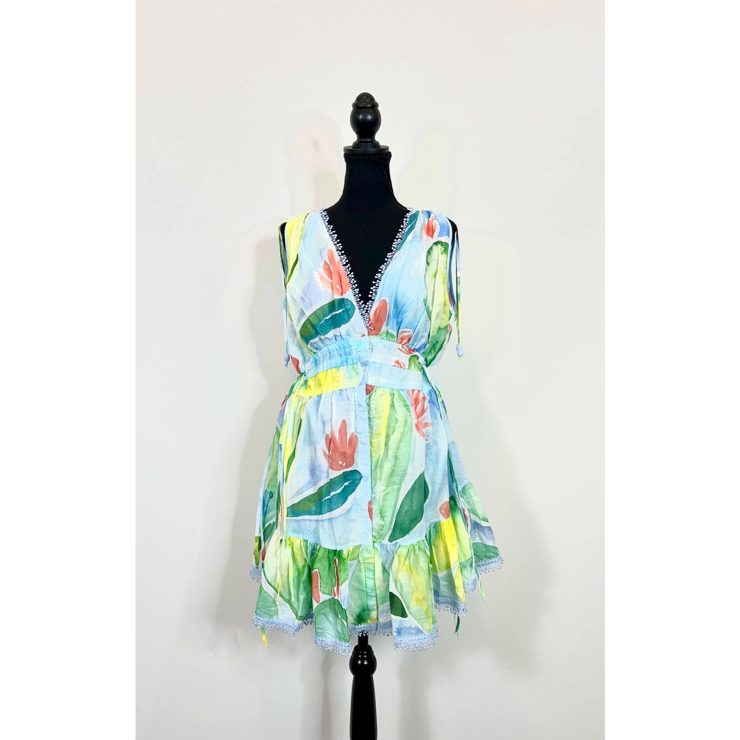 CHARO RUIZ IBIZA Odette Mini Dress in Multicolor Small A-Line Floral Sleeveless