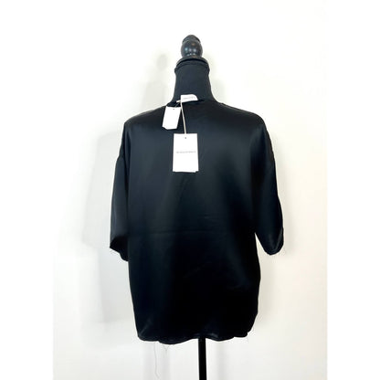 By Malene Birger Pilavis Blouse in Black Size 32 Satin Short Sleeve Scoop Neck