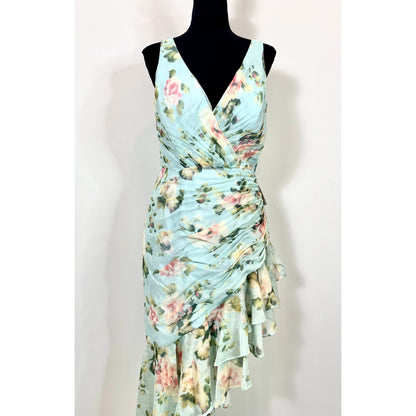 Mac Duggal Floral Ruffle Hem Dress Size 8 Hi-Low Asymmetrical Party Cocktail