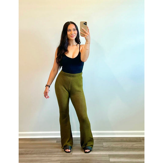 Savannah Morrow Halle Knit Pants Forest Green Small Pull On High Rise Flared Leg