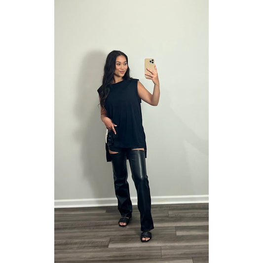 Halara Sleeveless Draped Split High Low Resort Top in Black Small Pullover Slit