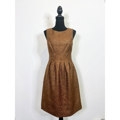 Lela Rose Classic Sheath Pleated Metallic Bronze Brown Dress Size 4 Sleeveless