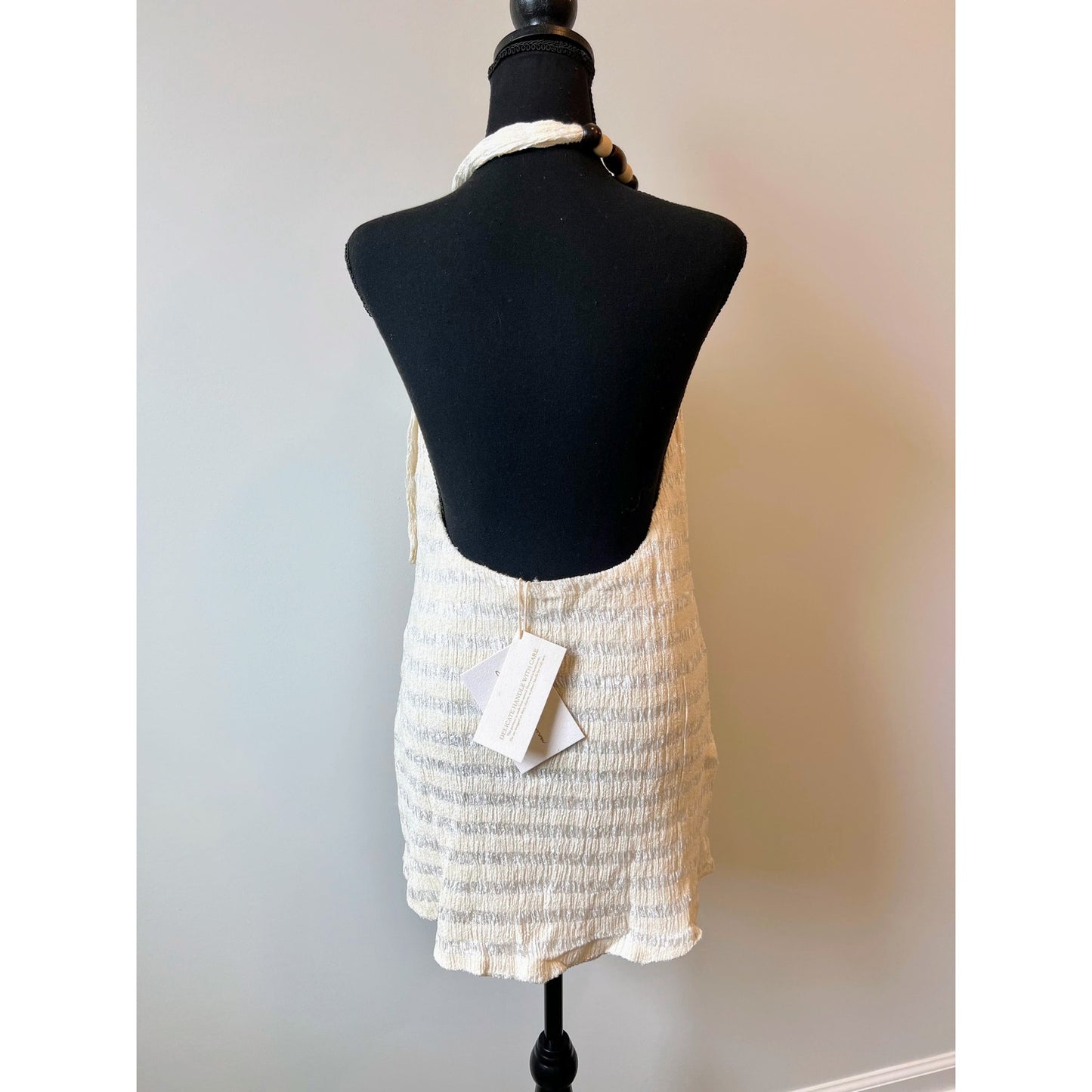 Savannah Morrow Woodie Mini Dress in Cream Size XL Beaded Open Back Halter