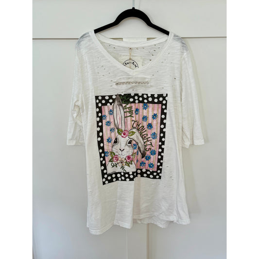 A Rare Bird Tattered T-Shirt Happy Thoughts Size L/XL