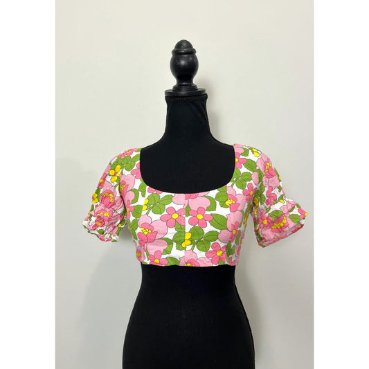 Show Me Your Mumu Fiona in Top Fresh Floral Top XS Cropped Short Sleeve Lined