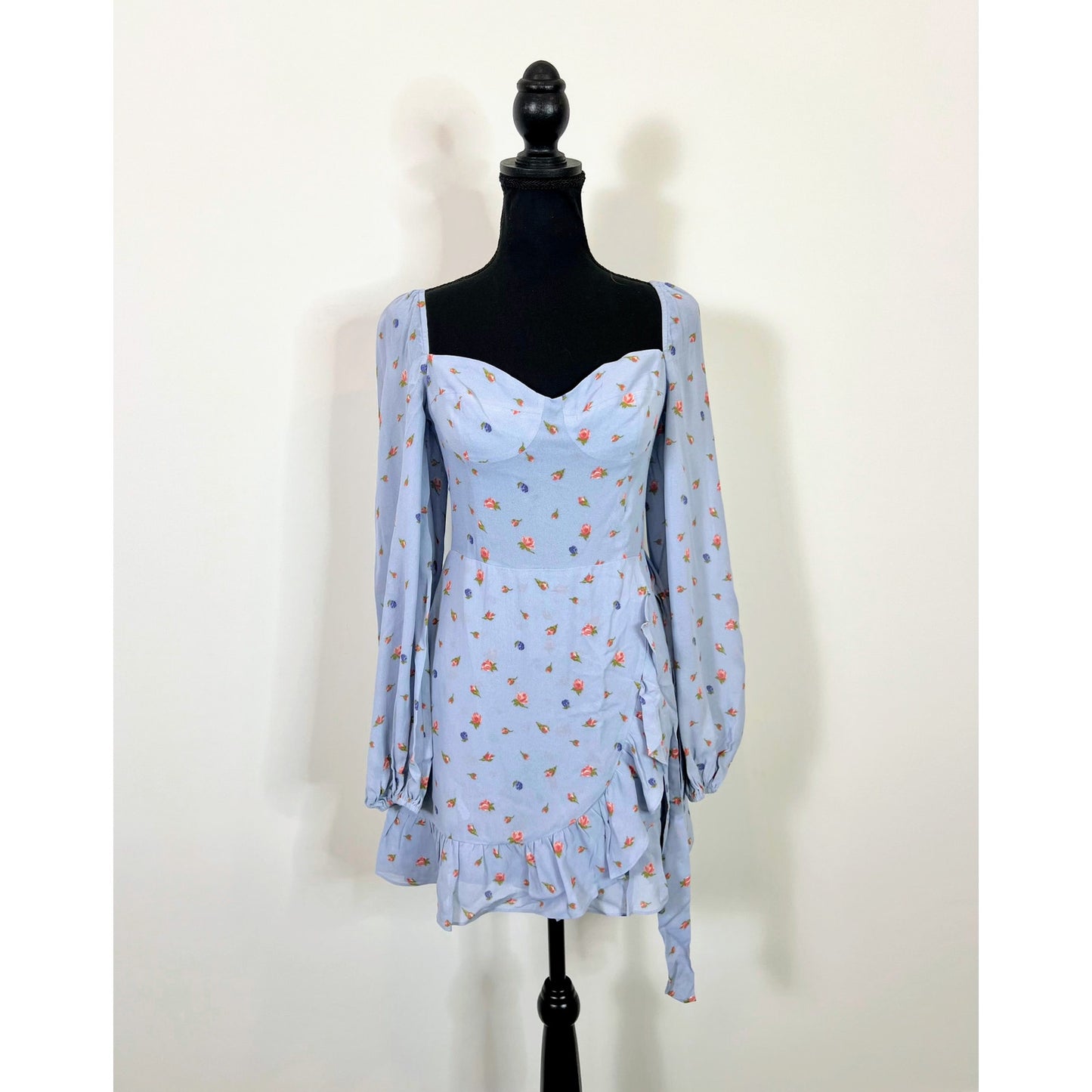 Reformation Cammi Mini Dress in Blue Size 4 Floral Print Tiered Ruffled Party