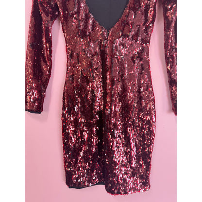 Dress The Population Lola Long Sleeve Red Sequin Mini Dress Size XS