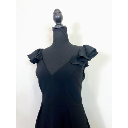 Amanda Uprichard Cutout Blouse in Black Medium Pullover V-Neck Ruffle Sleeveless