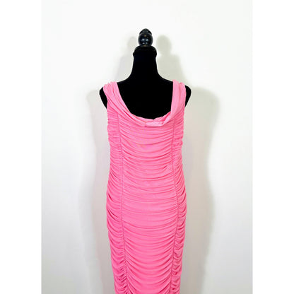 Majorelle Ruched Midi Dress in Pink Size XL Off Shoulder Lined Party Cocktail