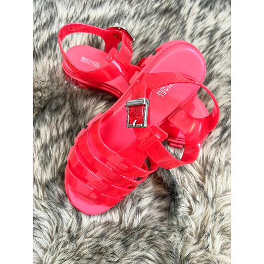 Michael Kors Jagger Jelly Sandals in Coral Pink Size 9 Buckle 90s Retro Classic