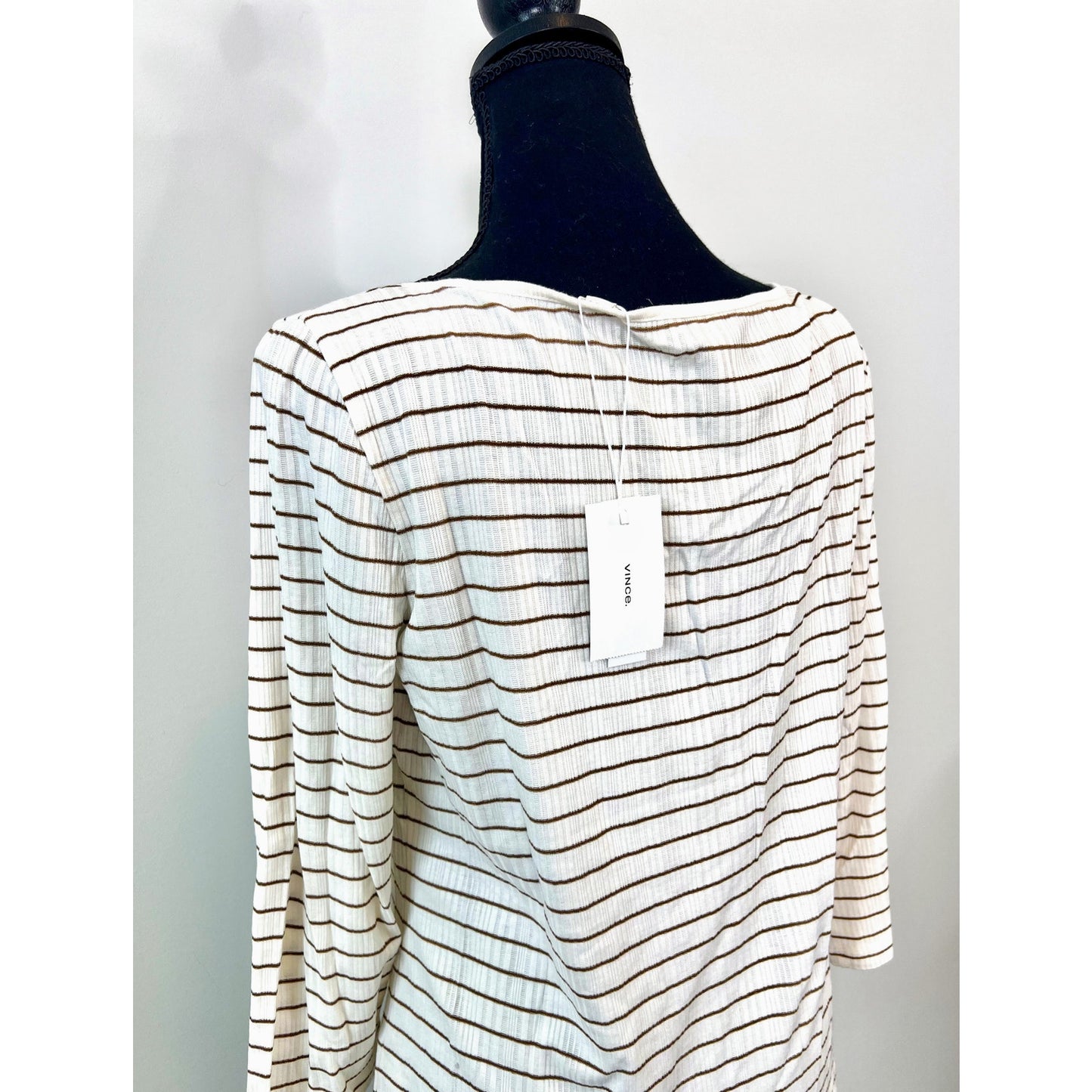 Vince Pullover Top in Cream and Brown Striped Size XL Long Sleeve Ribbed Knit