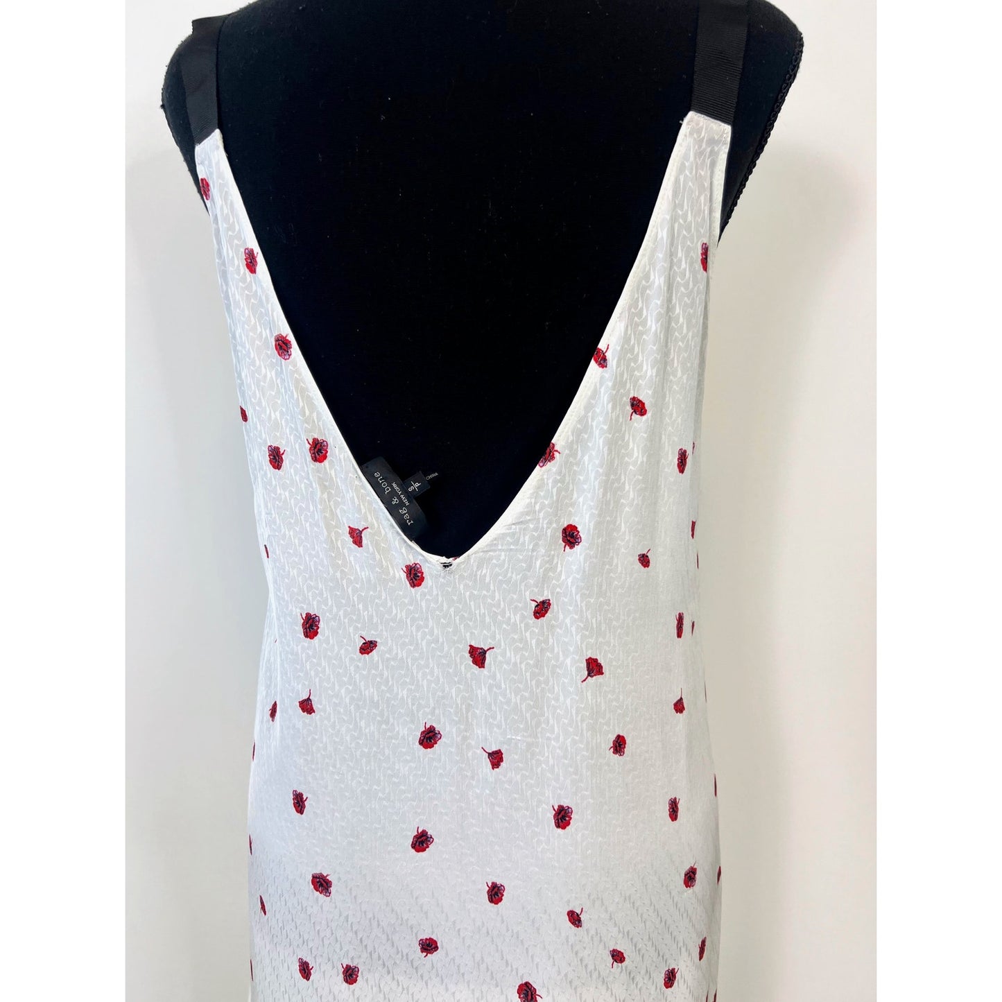 Rag & Bone Zoe Midi Dress in White/Red Floral Small Sleeveless Pullover V-Neck