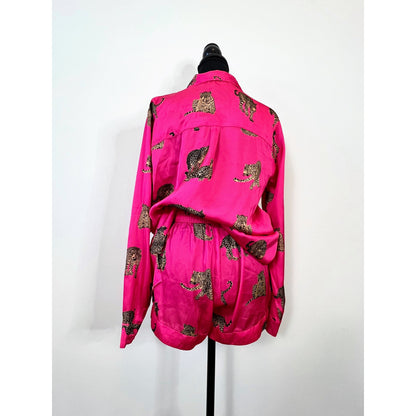 Show Me Your Mumu Early Riser PJ Set Fushia Feline Fine Silky XS Satin Printed