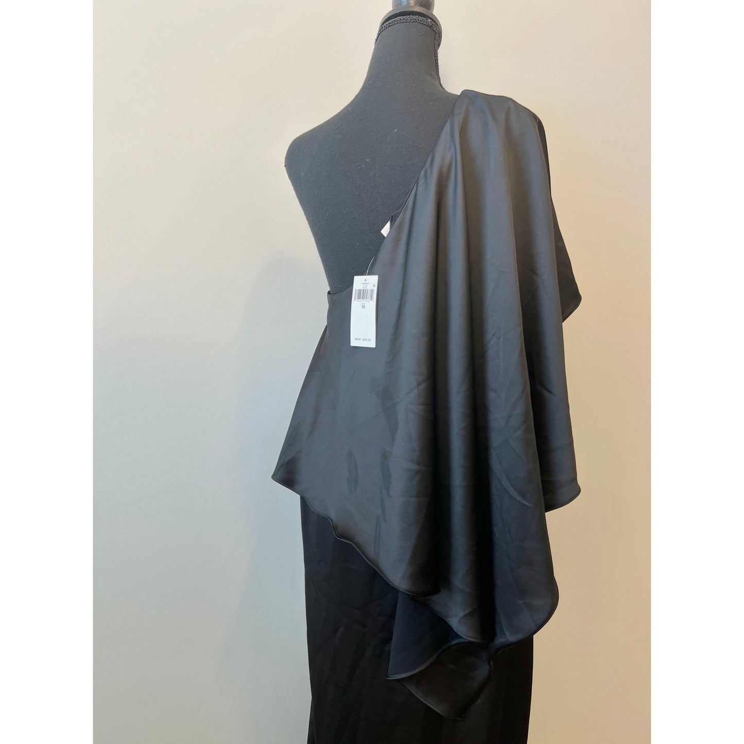 Ralph Lauren Asymmetrical Cape Cocktail Maxi Dress in Black Size 12 One Shoulder