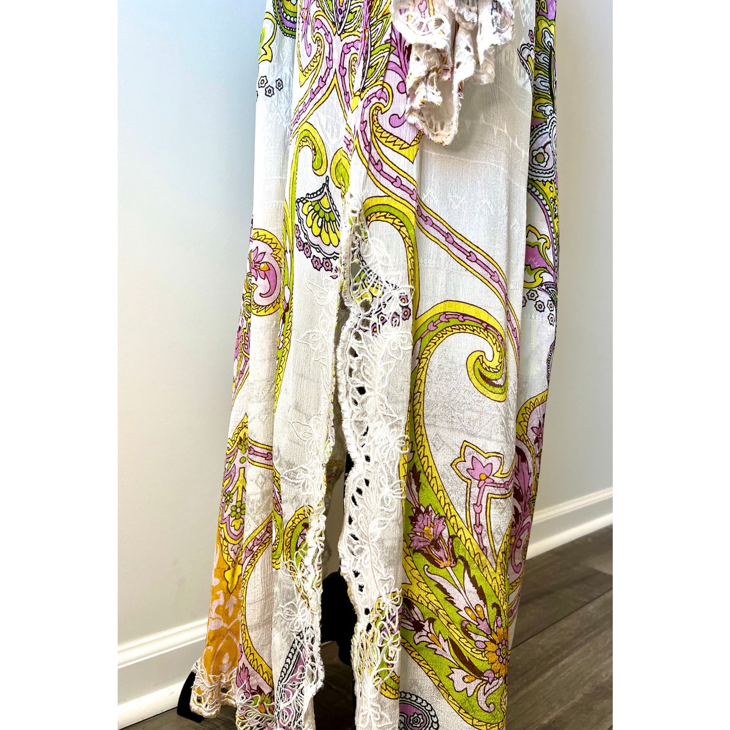 Hemant and Nandita Agra Caftan Maxi Dress in Off White Medium Floral Embroidered