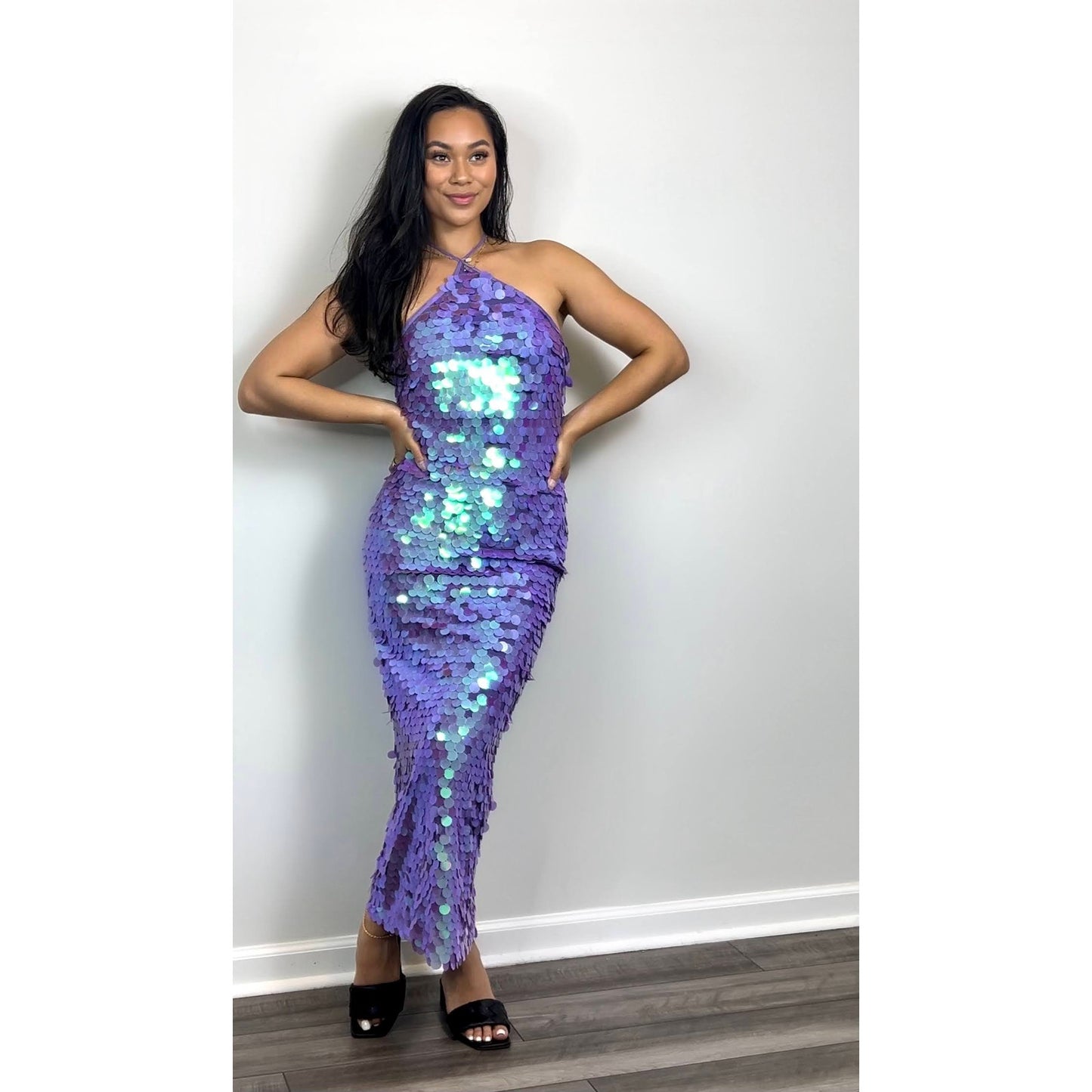 New Arrivals Blanca Es Paradis Dress Purple Sz 40/8 Maxi Halterneck Sequin Party