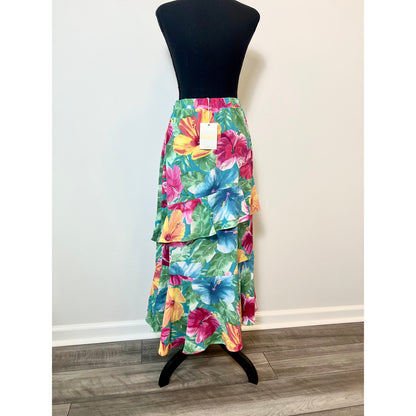 Show Me Your Mumu Birdie Maxi Skirt in Multicolor Floral Medium Zip Side Slit