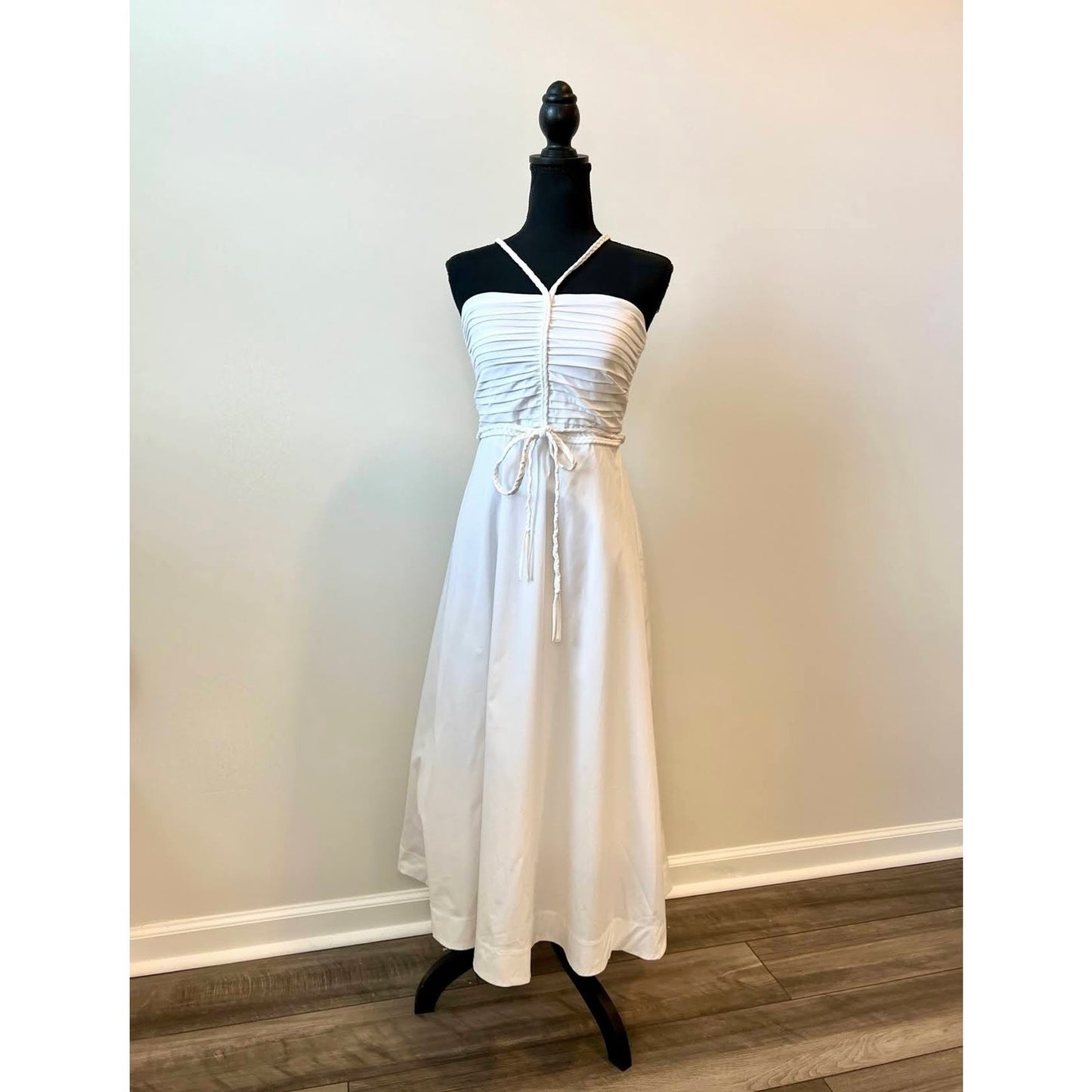 Veronica Beard Tucker Midi Dress in White Size 2 Halter Sleeveless Pleated Front