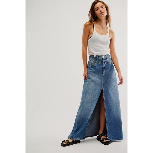 NEW Free People Come As You Are Denim Maxi Skirt Size 8