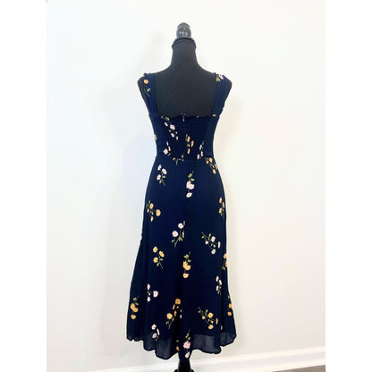 Reformation Fulton Midi Dress in Navy Floral Size 8 Sleeveless Lined Side Slit