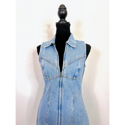 Grlfrnd Selena Denim Mini Dress in High Point Blue Size XS Sleeveless Full Zip