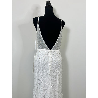 Mac Duggal Embellished Trumpet Gown Dress in White Size 6 Sequin Wedding Bridal