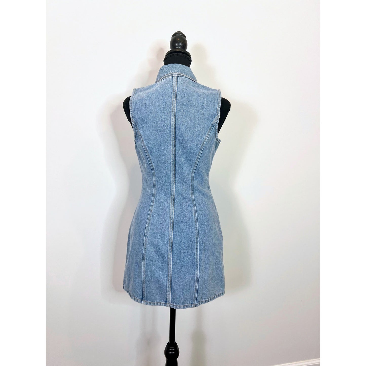 Grlfrnd Selena Denim Mini Dress in High Point Blue Size XS Sleeveless Full Zip