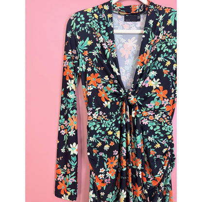 ASOS Design Tie Detail Plunge Maxi Dress Floral Print Size 8