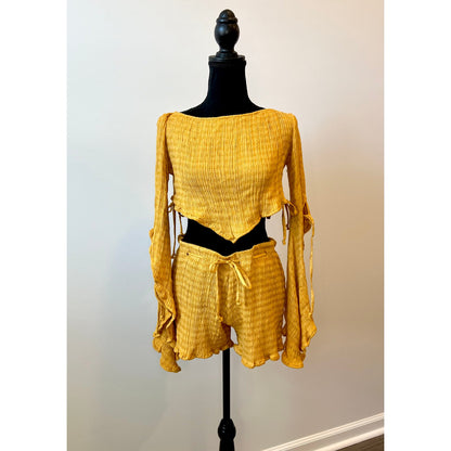 Savannah Morrow Sol Crop Top in Sunshine Striped Textured Long Sleeve Summer