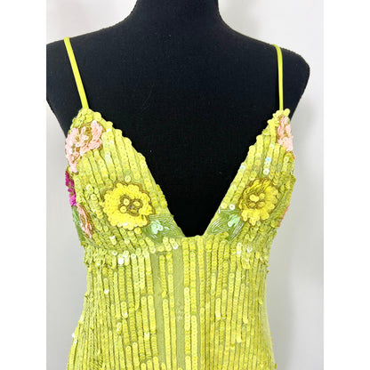 Majorelle Cal Embellished Mini Dress in Lime Green Medium Sequin Lined Cocktail