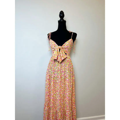 Show Me Your Mumu Sonnett Maxi Dress in Beachy Blossom Medium Sleeveless Cutout