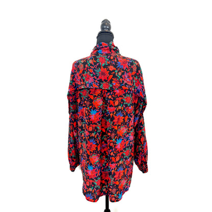 Rag and Bone Emily Silk Floral Blouse in Red Multi Medium Long Sleeve Silk