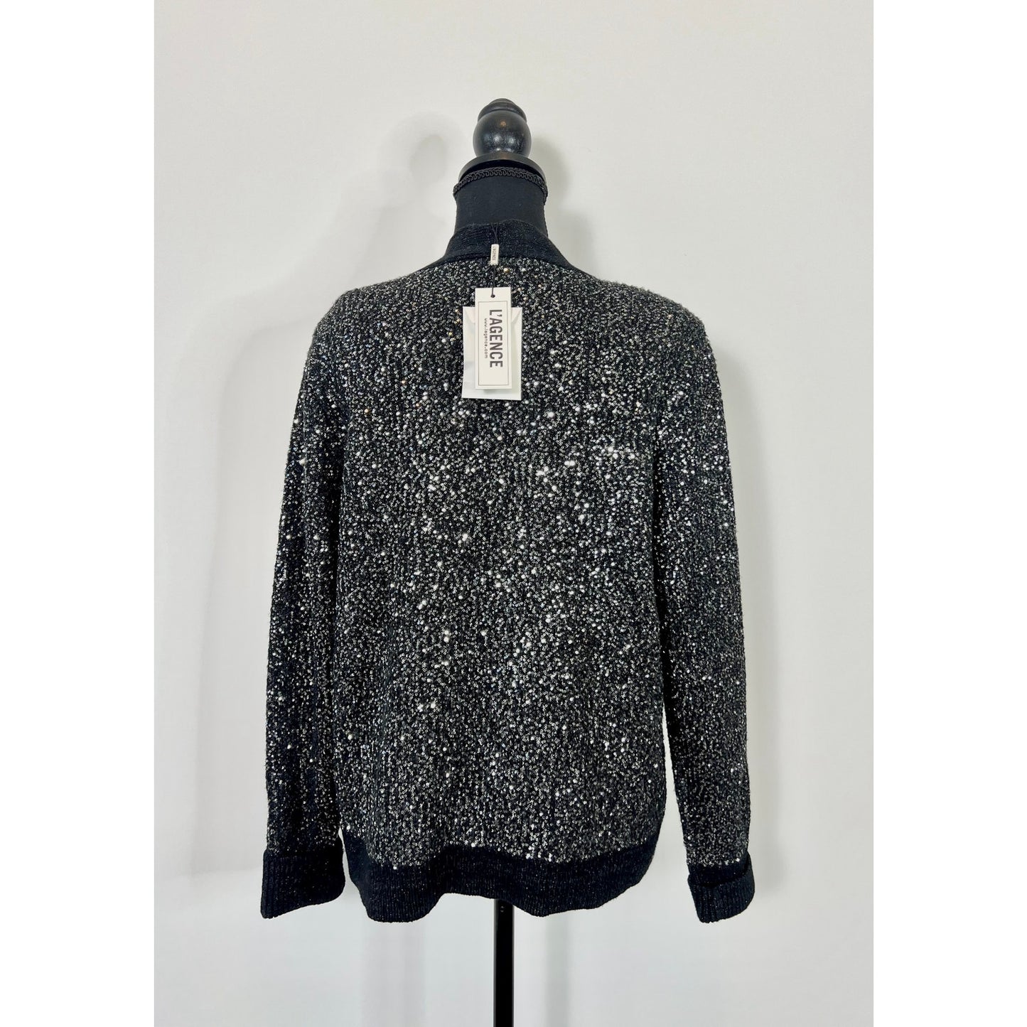 L'Agence Jinny Sequin Cardigan Black/Charcoal Large Metallic Embellshed Party