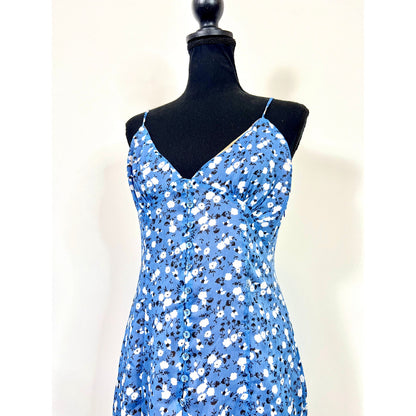 Majorelle Quincy Midi Dress in Blue Ditsy Floral Medium Button Front Lined Party