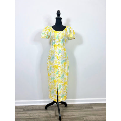 Cult Gaia Charlotte Dress in Yellow Size XS Midi Floral Print Button Front Party