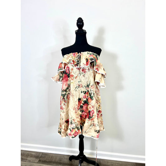 Zimmermann Laelia Frill Tier Dress in Meadow Floral Size 1 Mini Off Shoulder