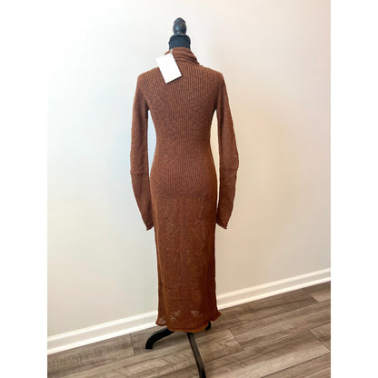 Savannah Morrow Gigi Midi Dress in Cocoa Brown Small Knit Long Sleeve Turtleneck