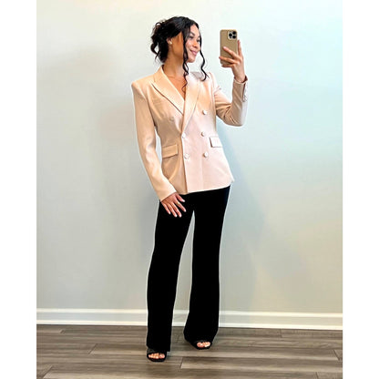 Generation Love Arielle Crepe Blazer in Latte Medium Double Breasted Pockets