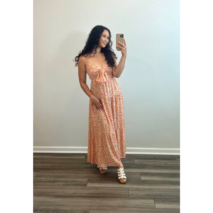 Show Me Your Mumu Sonnett Maxi Dress in Beachy Blossom Medium Sleeveless Cutout