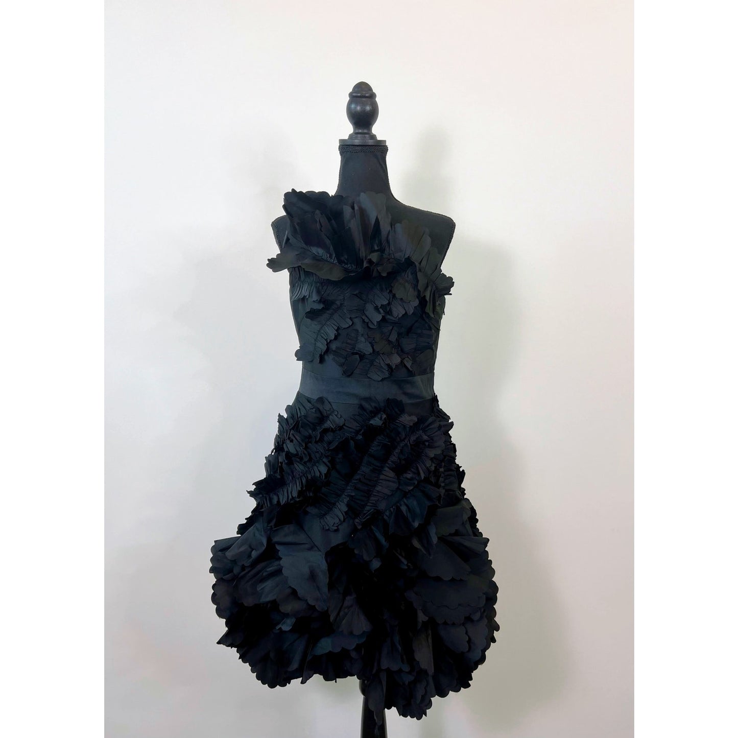 Marchesa Notte One Shoulder Floral Textured Dress in Black Size 6 Party Gothic