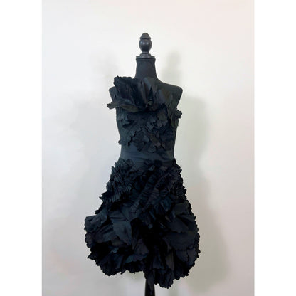 Marchesa Notte One Shoulder Floral Textured Dress in Black Size 6 Party Gothic