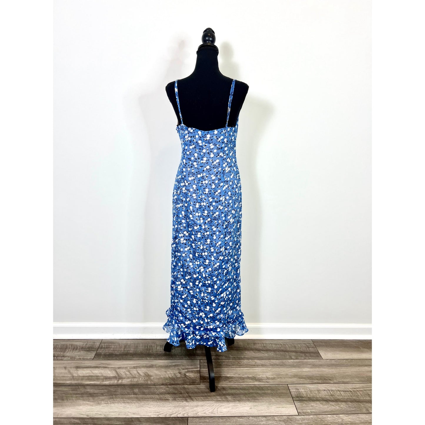 Majorelle Quincy Midi Dress in Blue Ditsy Floral Medium Button Front Lined Party