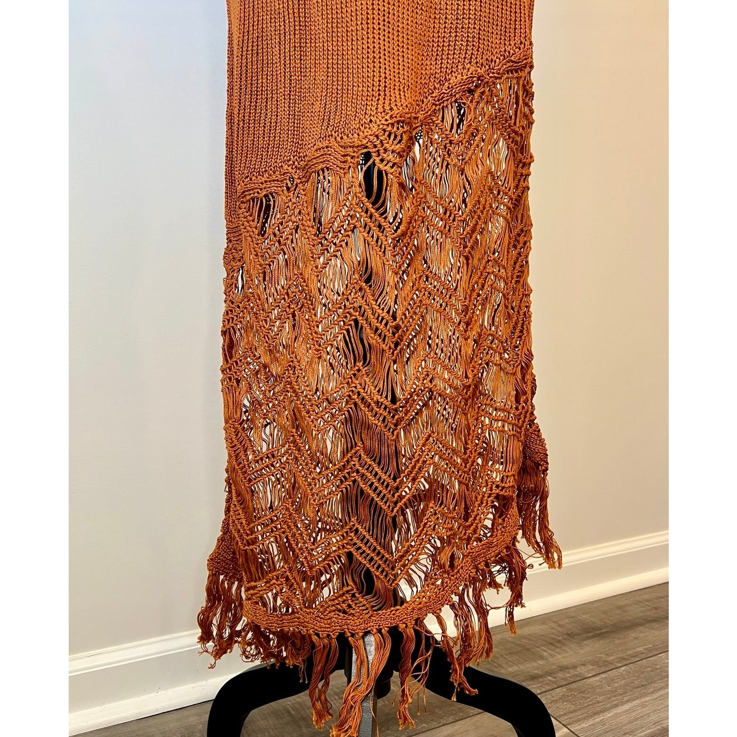 Savannah Morrow Sakari Asymmetric Skirt in Terracotta Small Knit Fringe Cotton